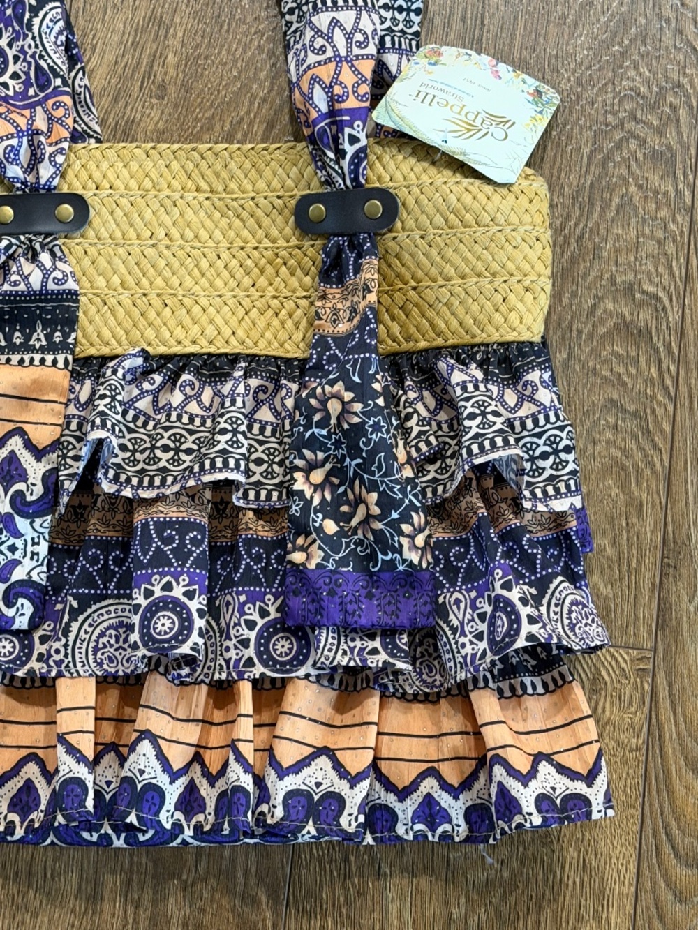 NWT Cappelli Straworld Bag Tote Purse Hand Crafted Boho Chic Ruffled Zip Close - Picture 6 of 16